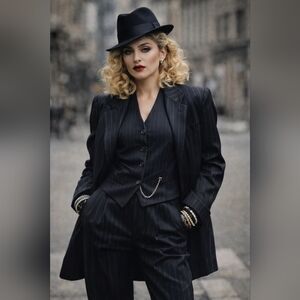 VINTAGE 1980s The Work Connection Classic Pinstripe Women’s Vest - Black